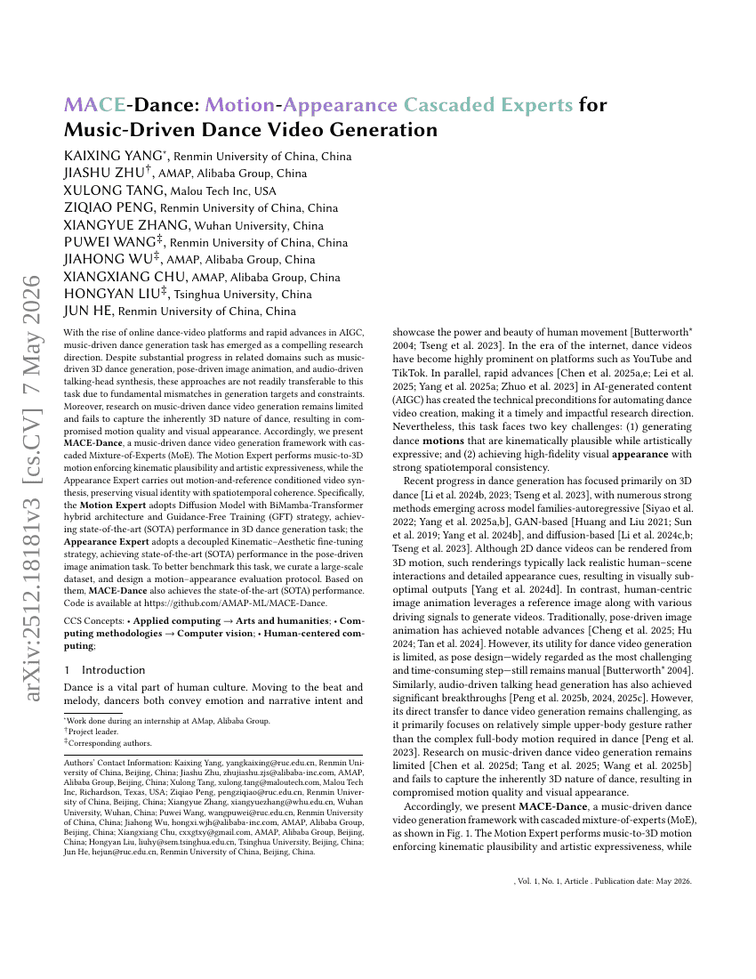 MACE-Dance: Motion-Appearance Cascaded Experts for Music-Driven Dance Video Generation
