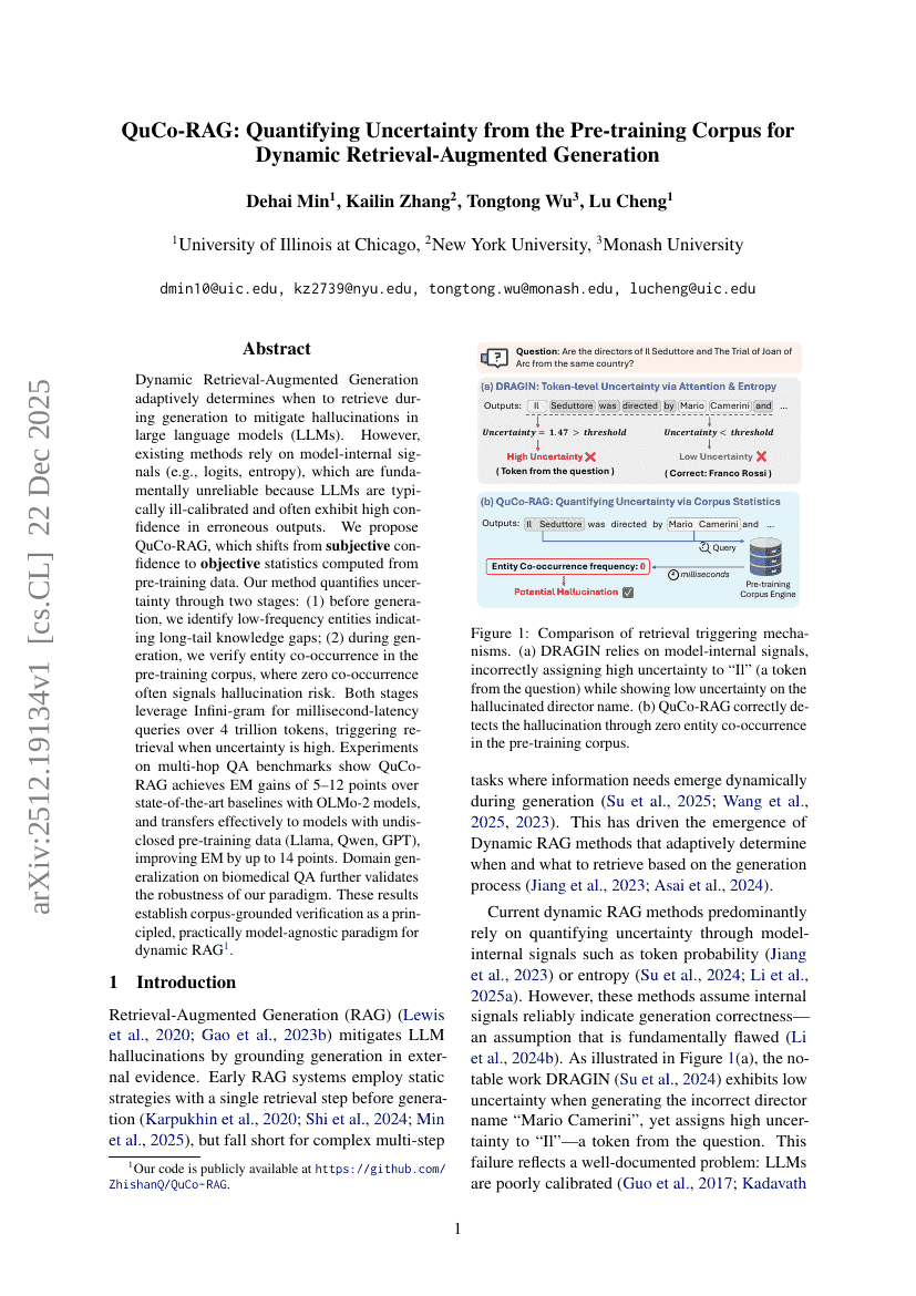 QuCo-RAG: Quantifying Uncertainty from the Pre-training Corpus for Dynamic Retrieval-Augmented Generation