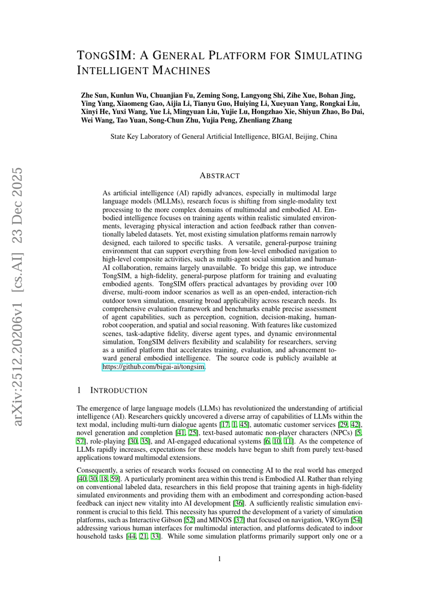 TongSIM: A General Platform for Simulating Intelligent Machines