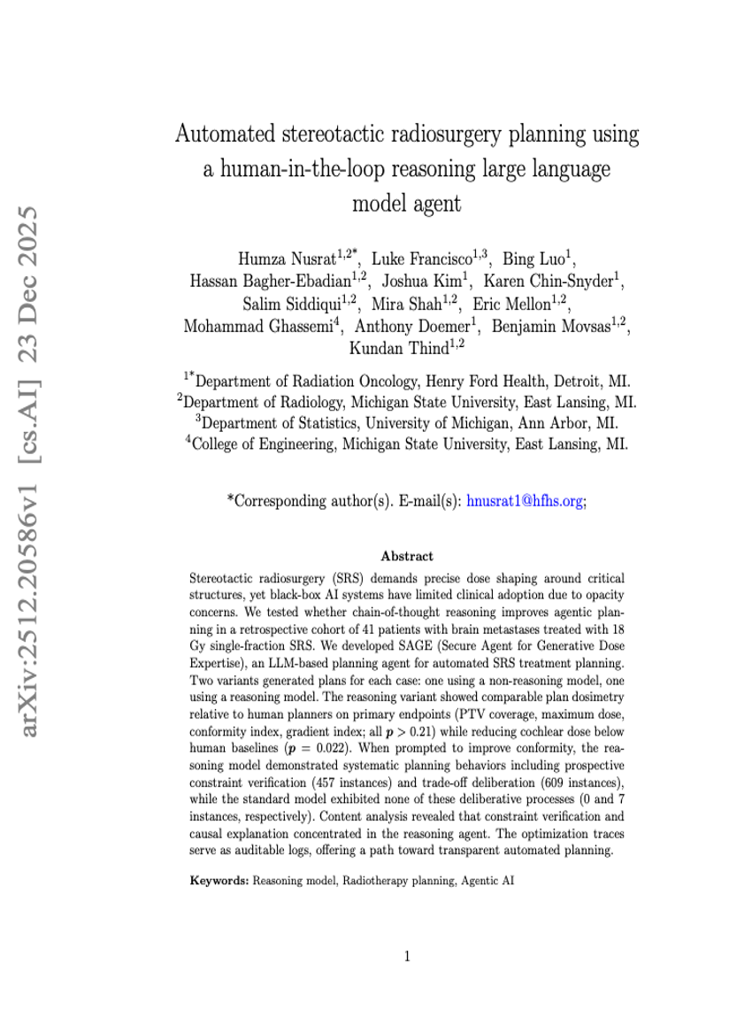 Automated stereotactic radiosurgery planning using a human-in-the-loop reasoning large language model agent
