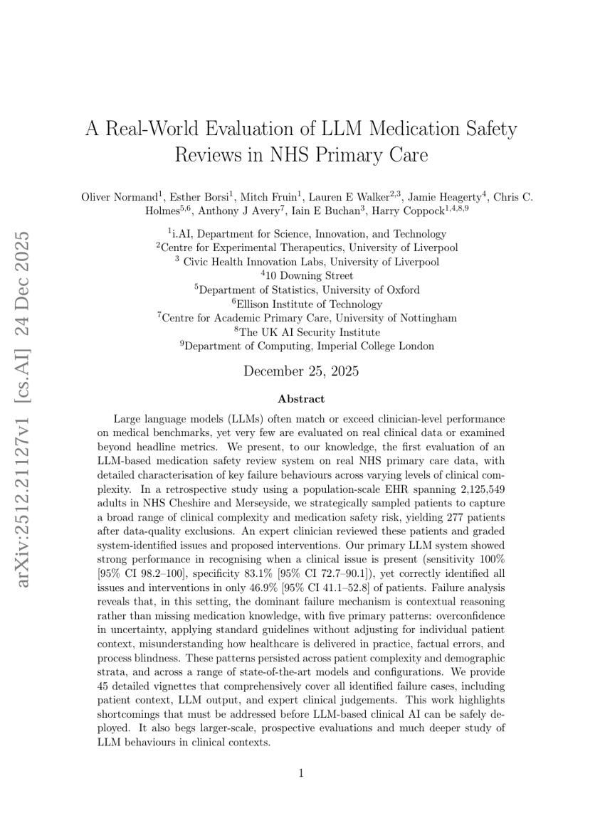 A Real-World Evaluation of LLM Medication Safety Reviews in NHS Primary Care