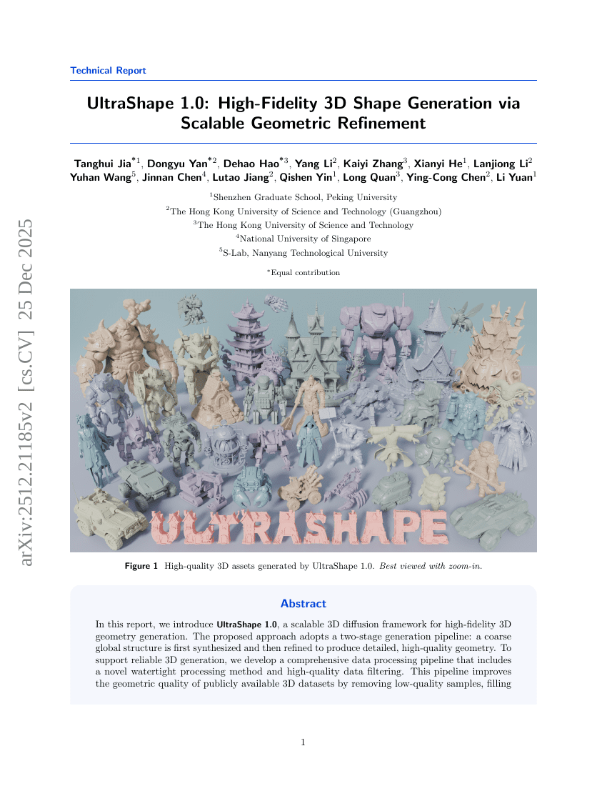 UltraShape 1.0: High-Fidelity 3D Shape Generation via Scalable Geometric Refinement