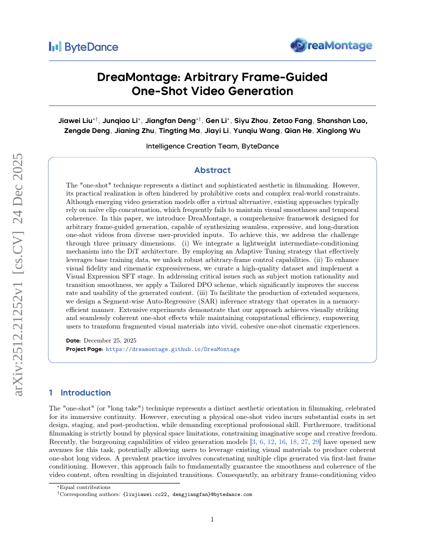 DreaMontage: Arbitrary Frame-Guided One-Shot Video Generation