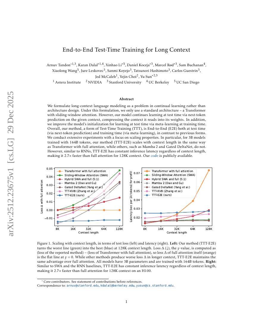 End-to-End Test-Time Training for Long Context