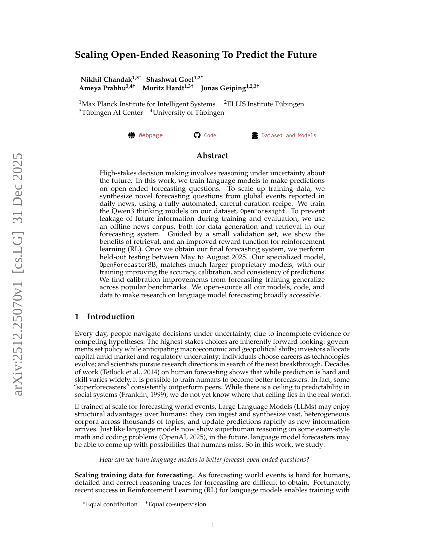 Scaling Open-Ended Reasoning to Predict the Future