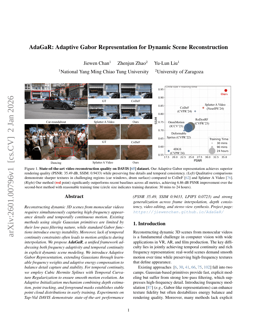AdaGaR: Adaptive Gabor Representation for Dynamic Scene Reconstruction