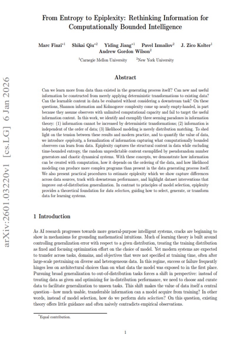 Du chaos à l’épiplexité : repenser l’information pour une intelligence à capacité computationnelle limitée