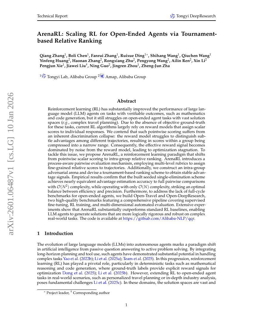 ArenaRL: Scaling RL for Open-Ended Agents via Tournament-based Relative Ranking