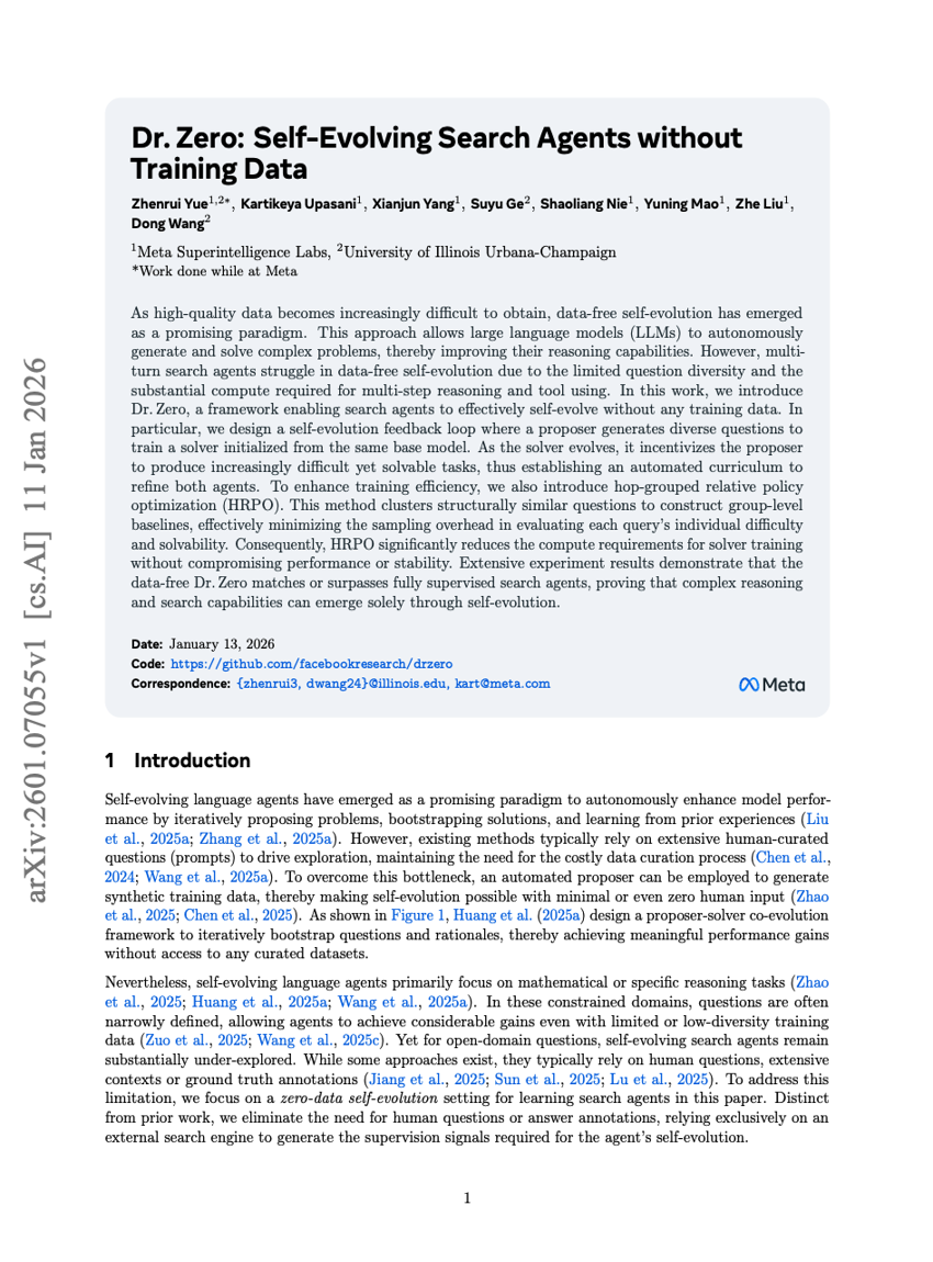 Dr. Zero：无需训练数据的自演化搜索Agent