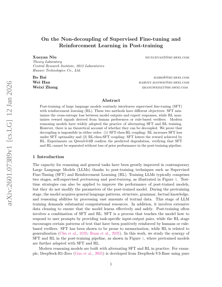 Zur Nicht-Entkopplung von Supervised Fine-tuning und Reinforcement Learning im Post-training