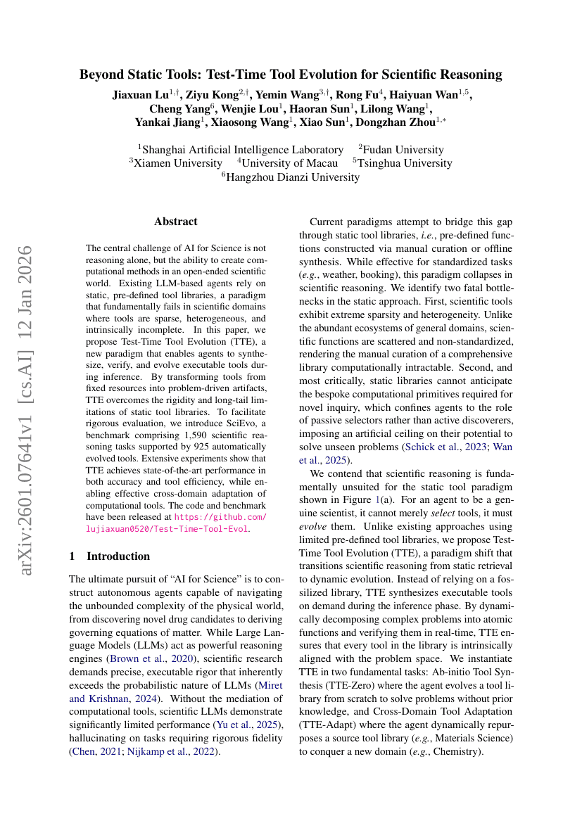 Jenseits statischer Werkzeuge: Testzeit-Tool-Evolution für wissenschaftliches Schließen