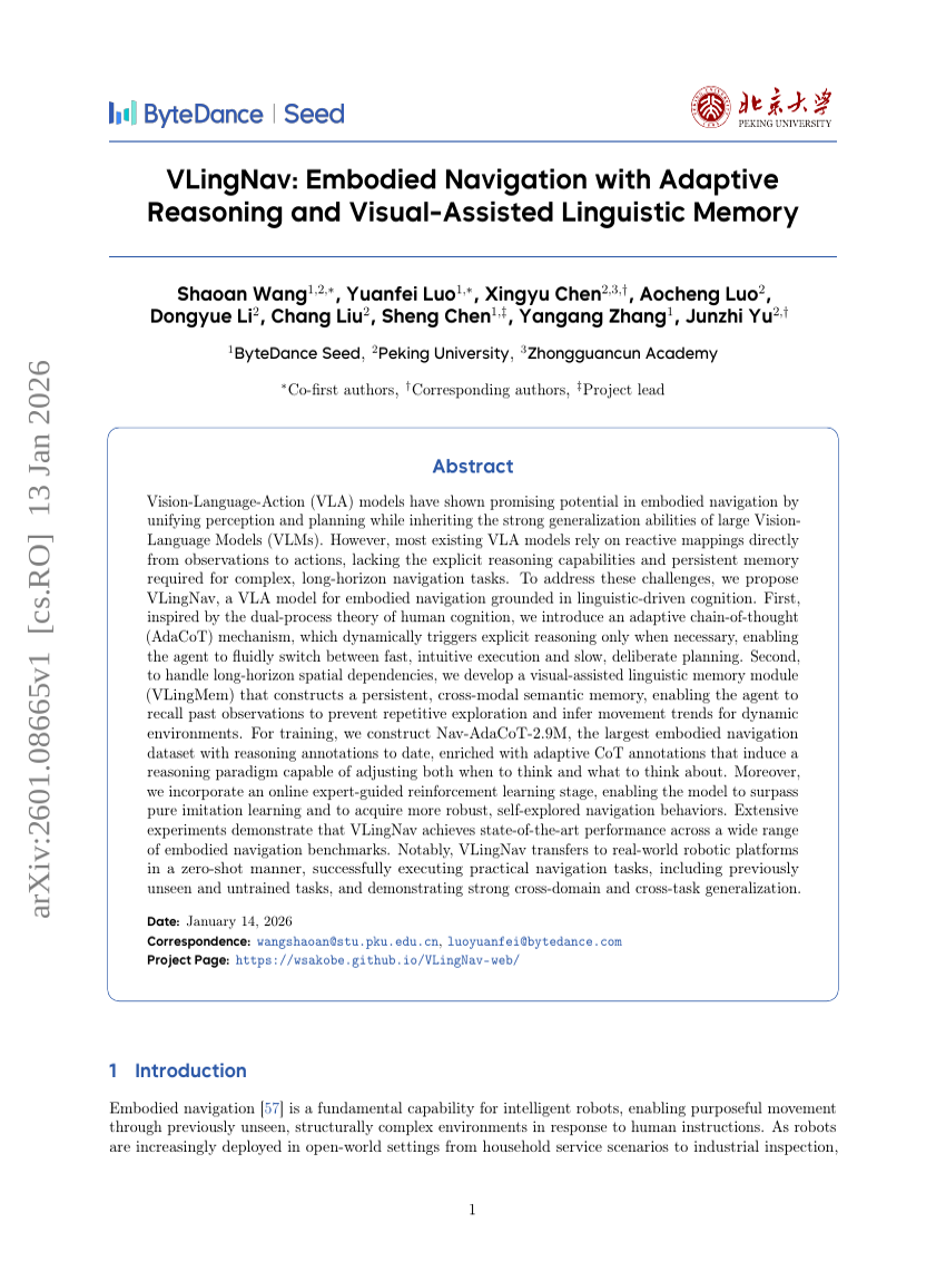 VLingNav : Navigation incarnée avec raisonnement adaptatif et mémoire linguistique assistée par la vision