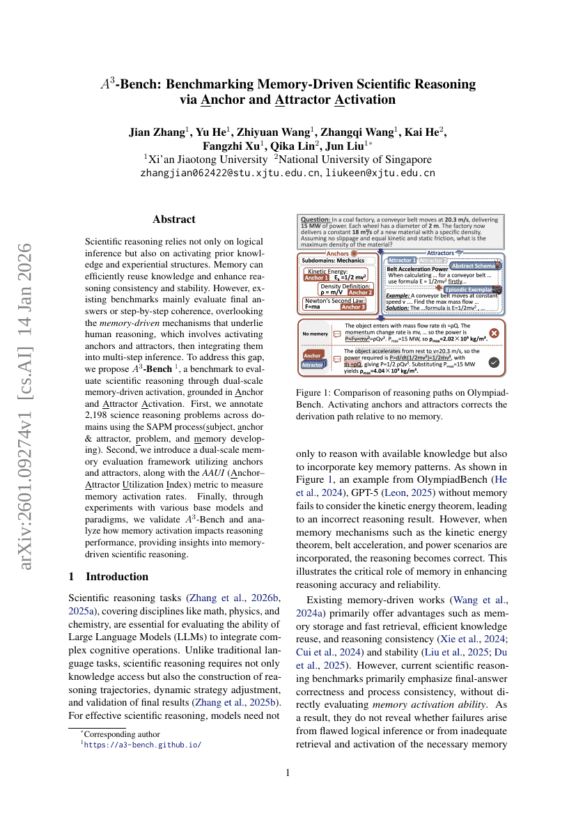 A^3-Bench: Benchmarking Memory-Driven Scientific Reasoning via Anchor and Attractor Activation