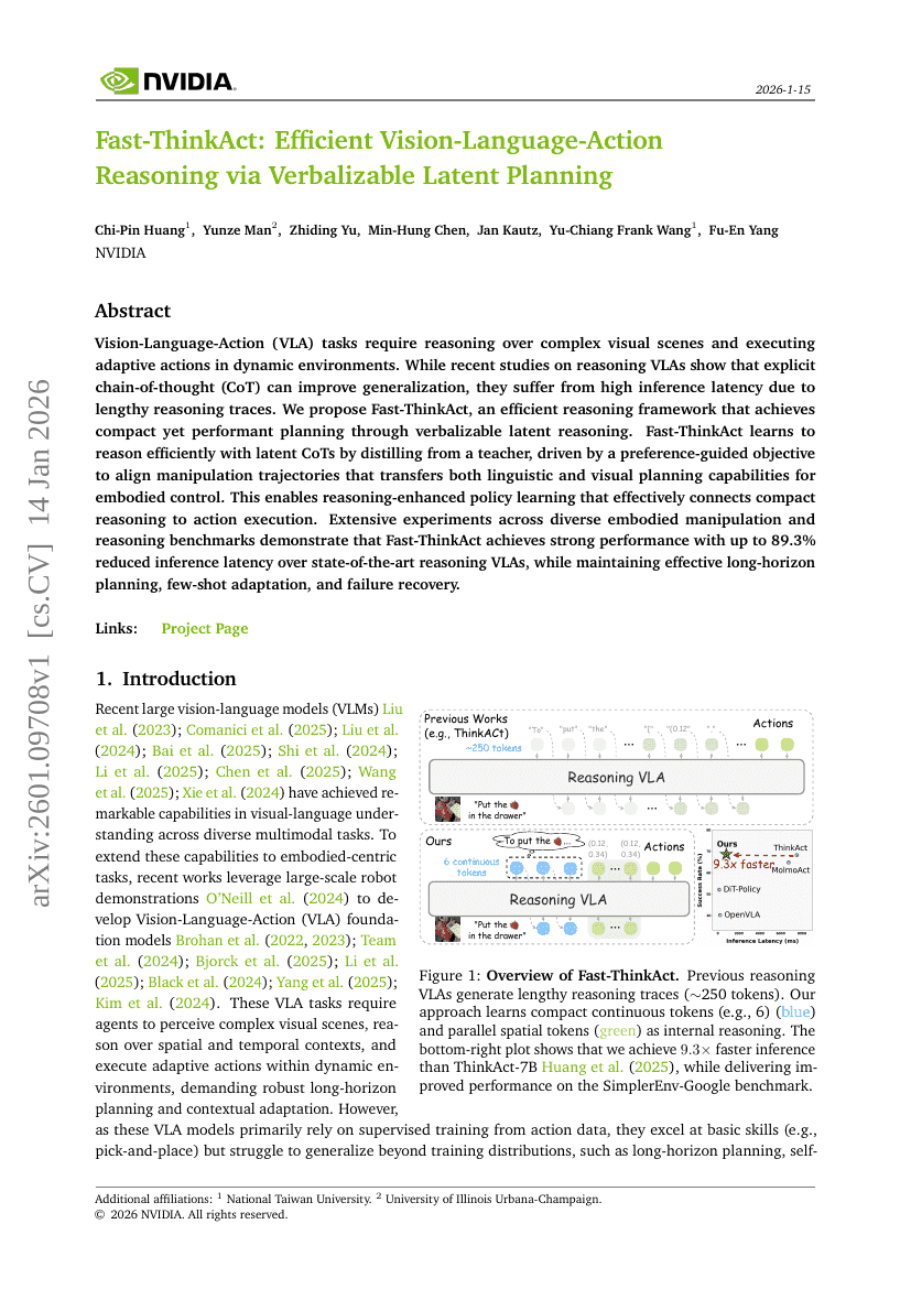 Fast-ThinkAct: Efficient Vision-Language-Action Reasoning via Verbalizable Latent Planning