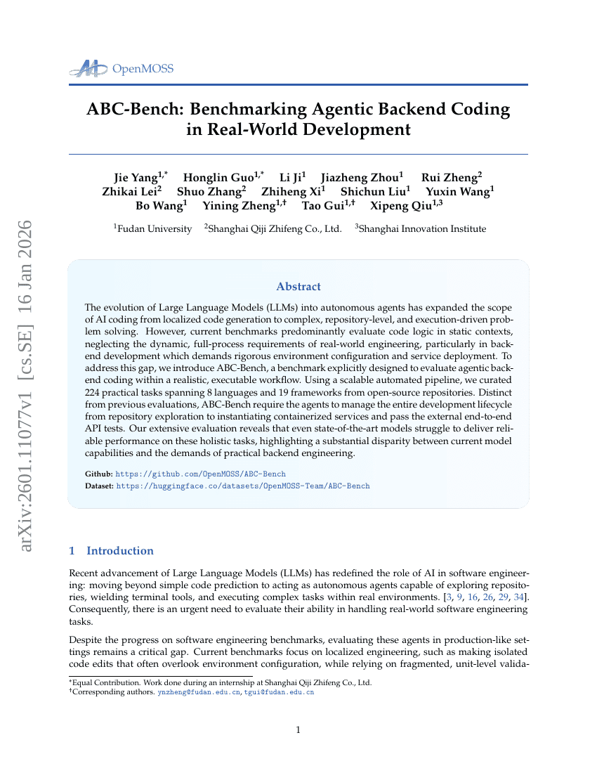 ABC-Bench: Benchmarking Agentic Backend Coding in Real-World Development