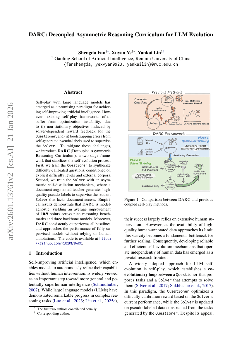 DARC: Decoupled Asymmetric Reasoning Curriculum for LLM Evolution