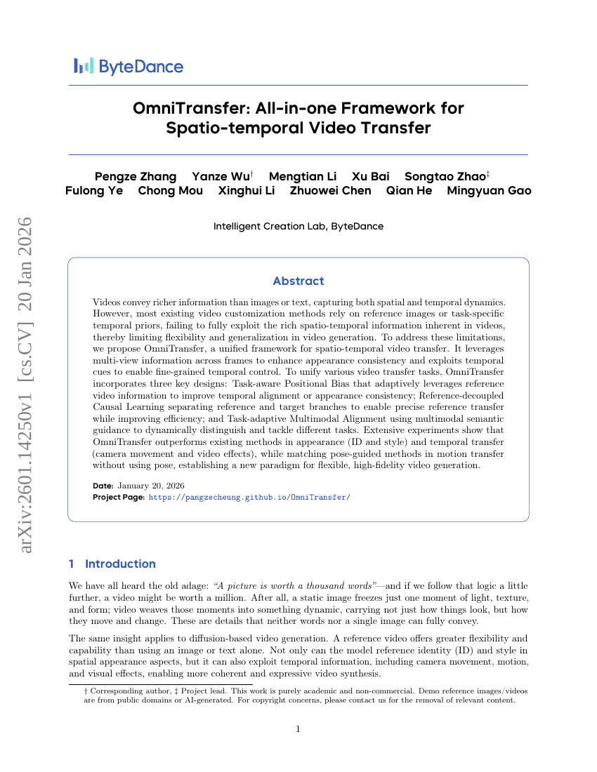 OmniTransfer: All-in-one Framework for Spatio-temporal Video Transfer