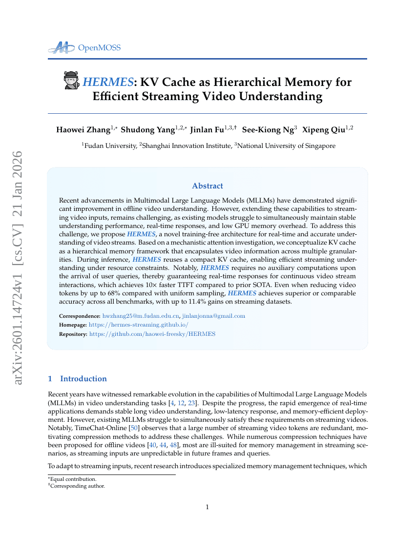HERMES: KV Cache als hierarchisches Speichermedium für effiziente Streaming-Videobearbeitung