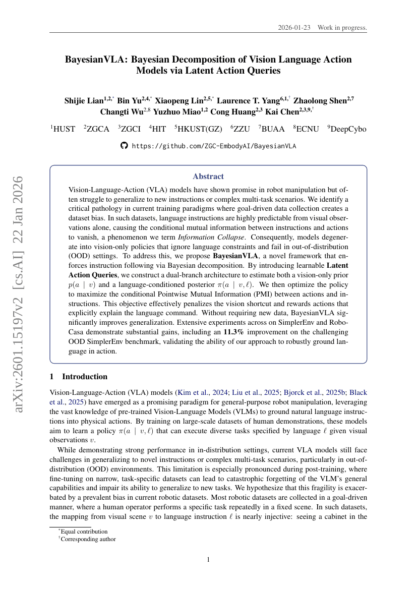 BayesianVLA: Bayes'sche Zerlegung von Vision-Sprache-Aktion-Modellen mittels latenter Aktionabfragen
