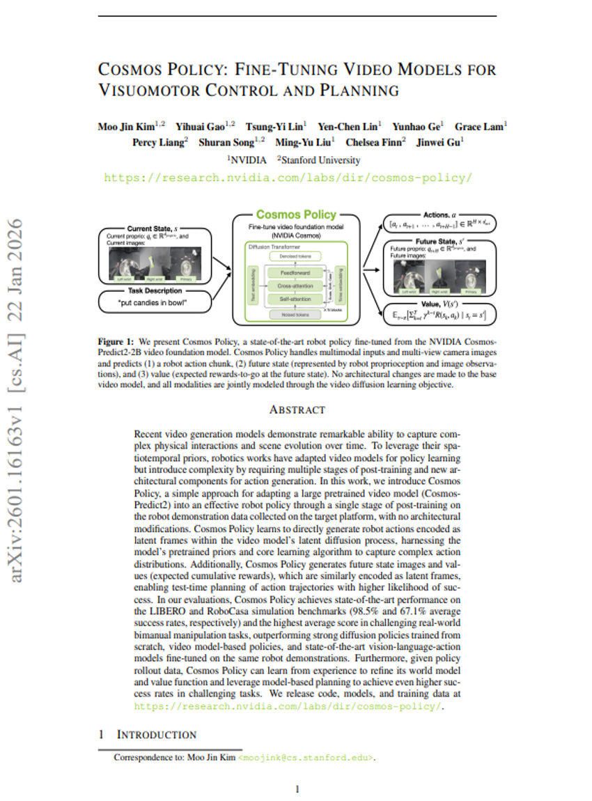 Cosmos Policy: Feinabstimmung von Videomodellen für visuomotorische Steuerung und Planung