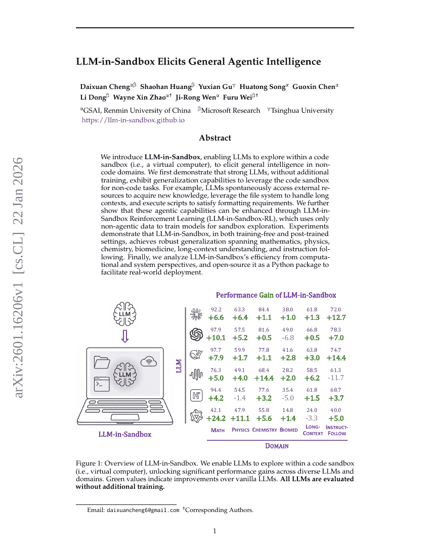 LLM-in-Sandbox ruft allgemeine agentele Intelligenz hervor
