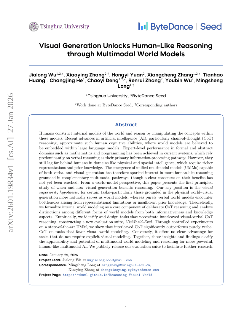 Visuelle Generierung entfesselt menschenähnliches Schlussfolgern durch multimodale Weltmodelle