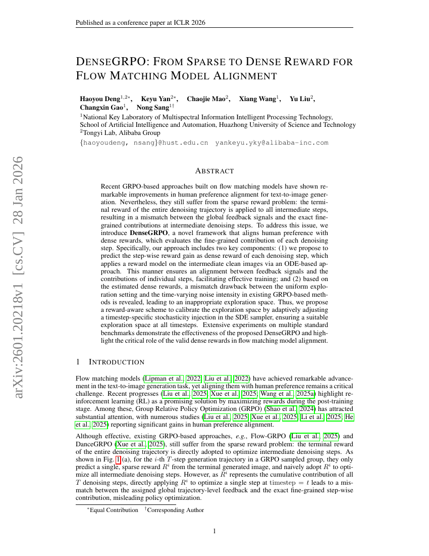 DenseGRPO: From Sparse to Dense Reward for Flow Matching Model Alignment