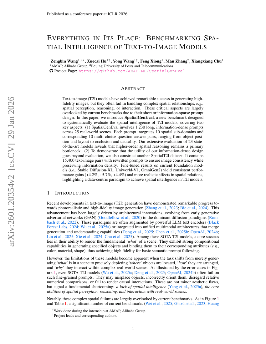Everything in Its Place: Benchmarking Spatial Intelligence of Text-to-Image Models
