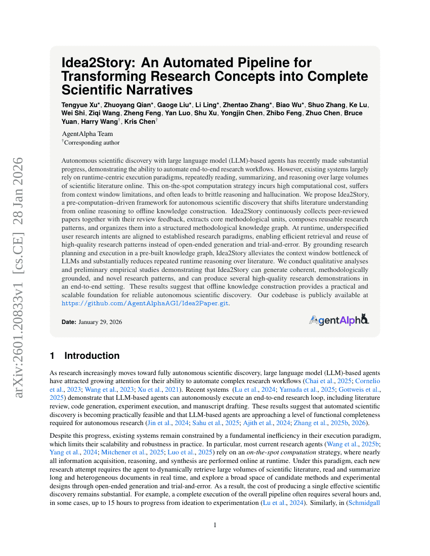 Idea2Story: An Automated Pipeline for Transforming Research Concepts into Complete Scientific Narratives