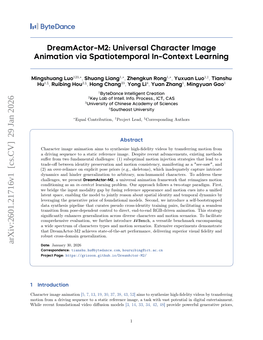 DreamActor-M2: Universal Character Image Animation via Spatiotemporal In-Context Learning