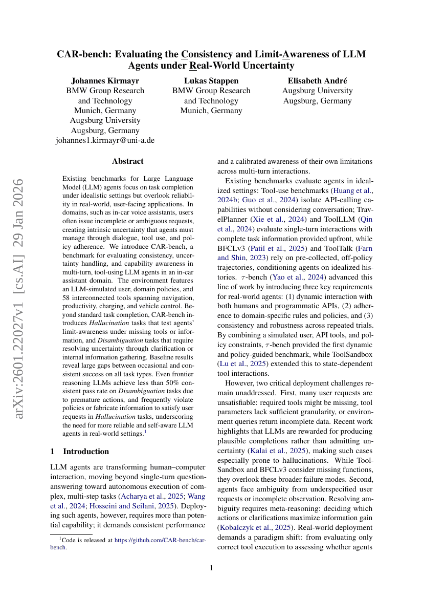CAR-bench: Evaluating the Consistency and Limit-Awareness of LLM Agents under Real-World Uncertainty