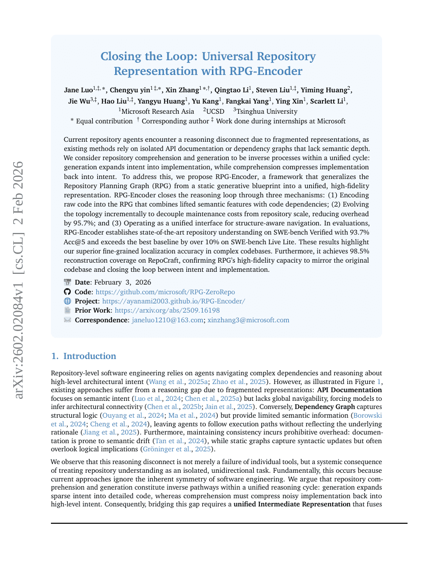 Closing the Loop: Universal Repository Representation with RPG-Encoder