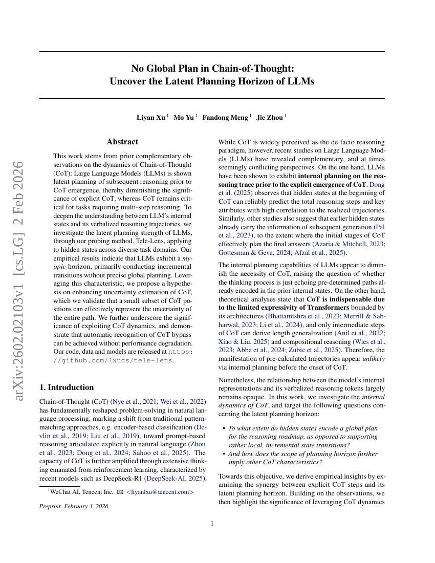 思维链中缺乏全局规划：揭示LLM的潜在规划时域