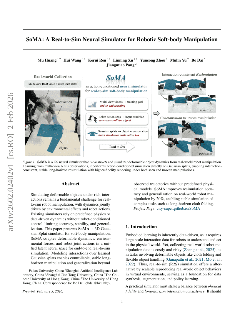 SoMA: A Real-to-Sim Neural Simulator for Robotic Soft-body Manipulation