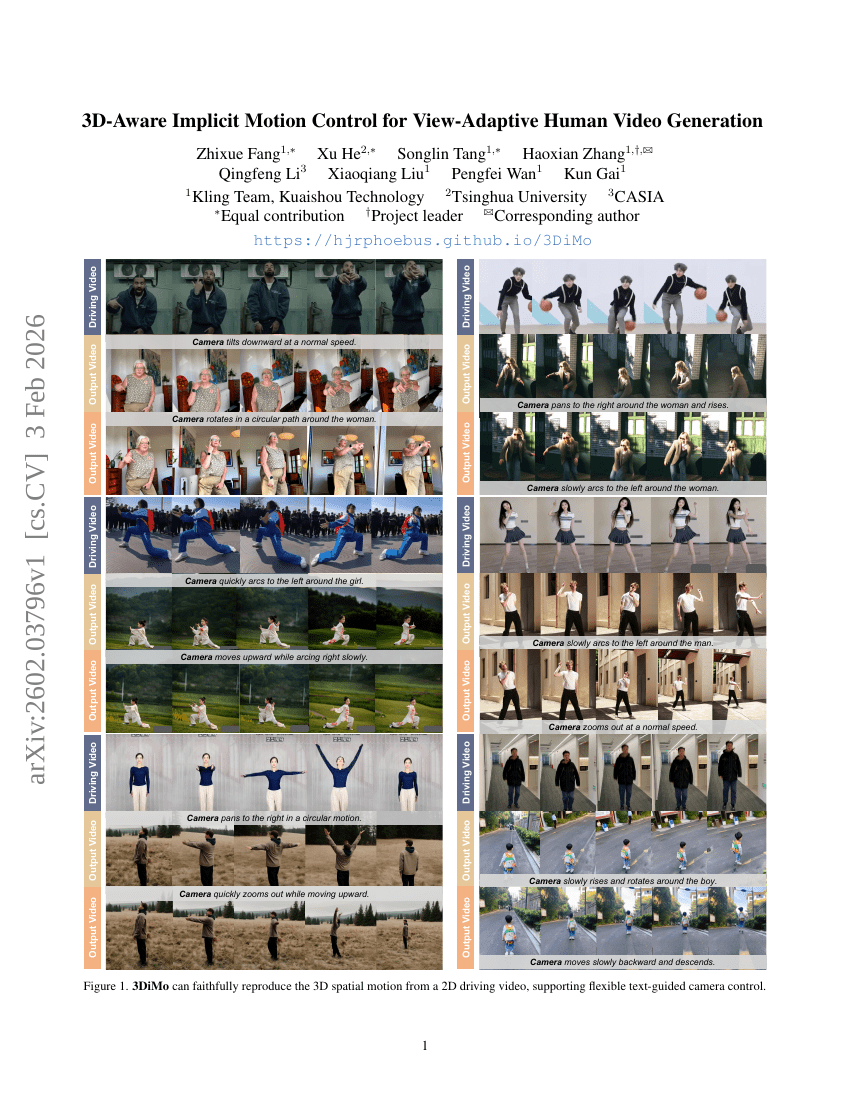 面向视角自适应的人体视频生成的3D感知隐式运动控制