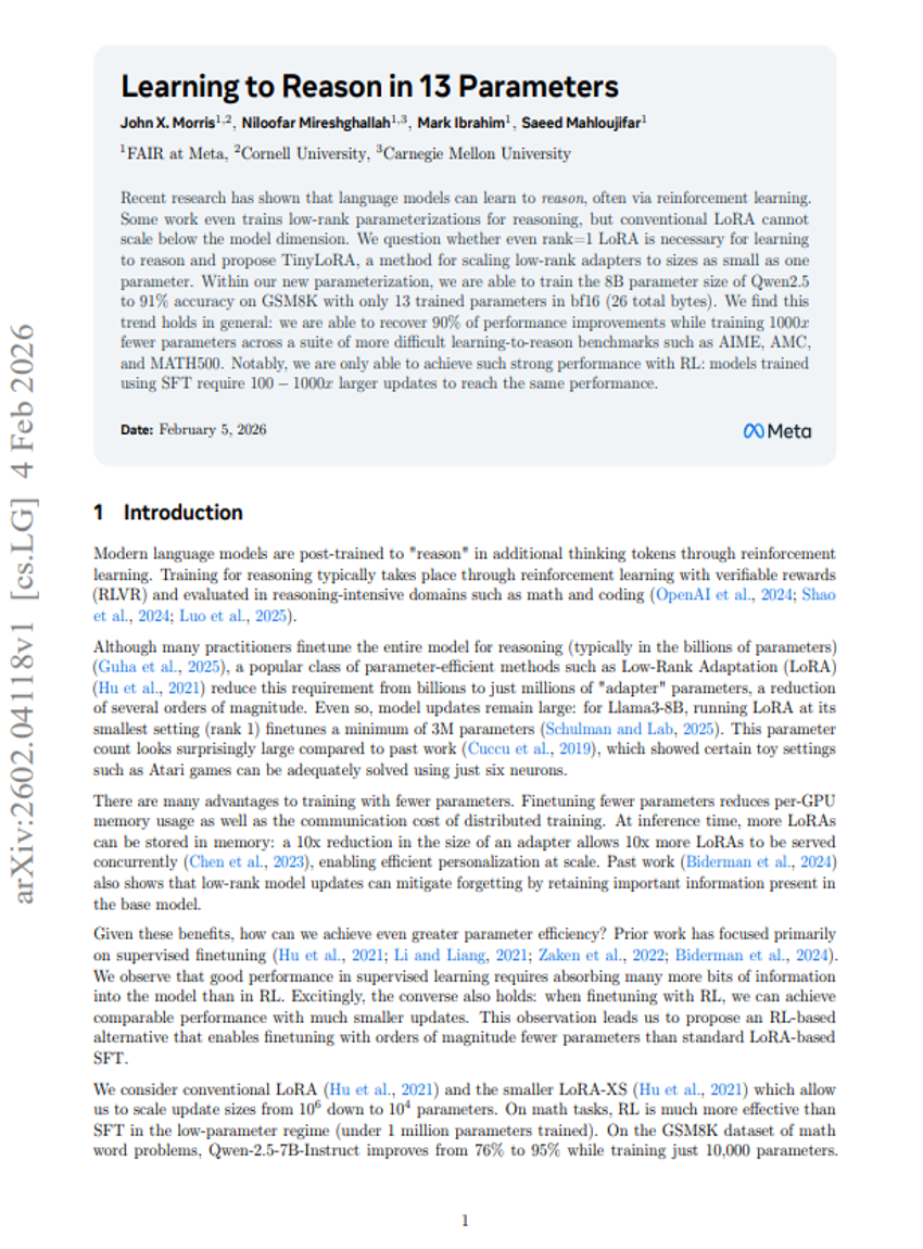 Learning to Reason in 13 Parameters
