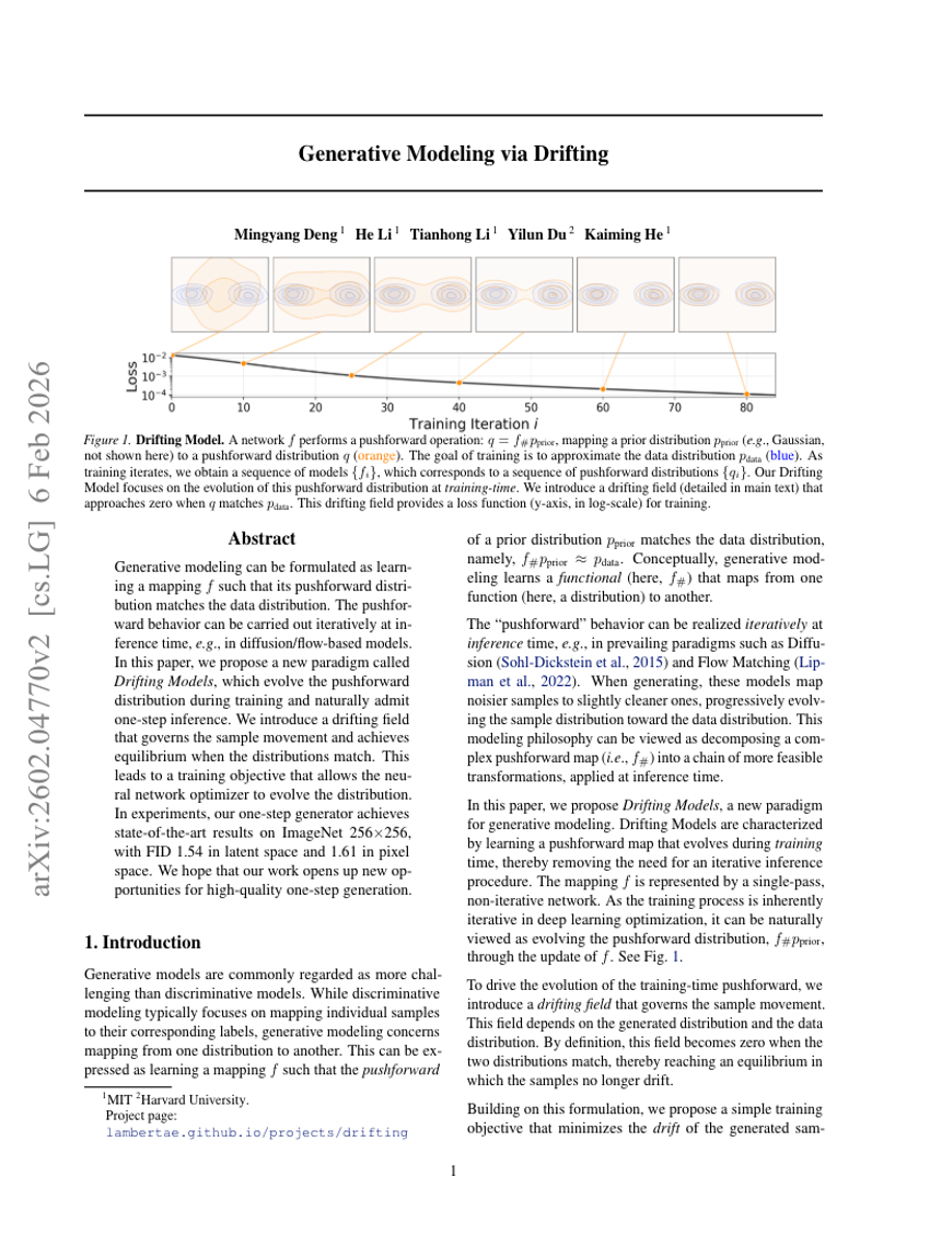 Generative Modeling via Drifting