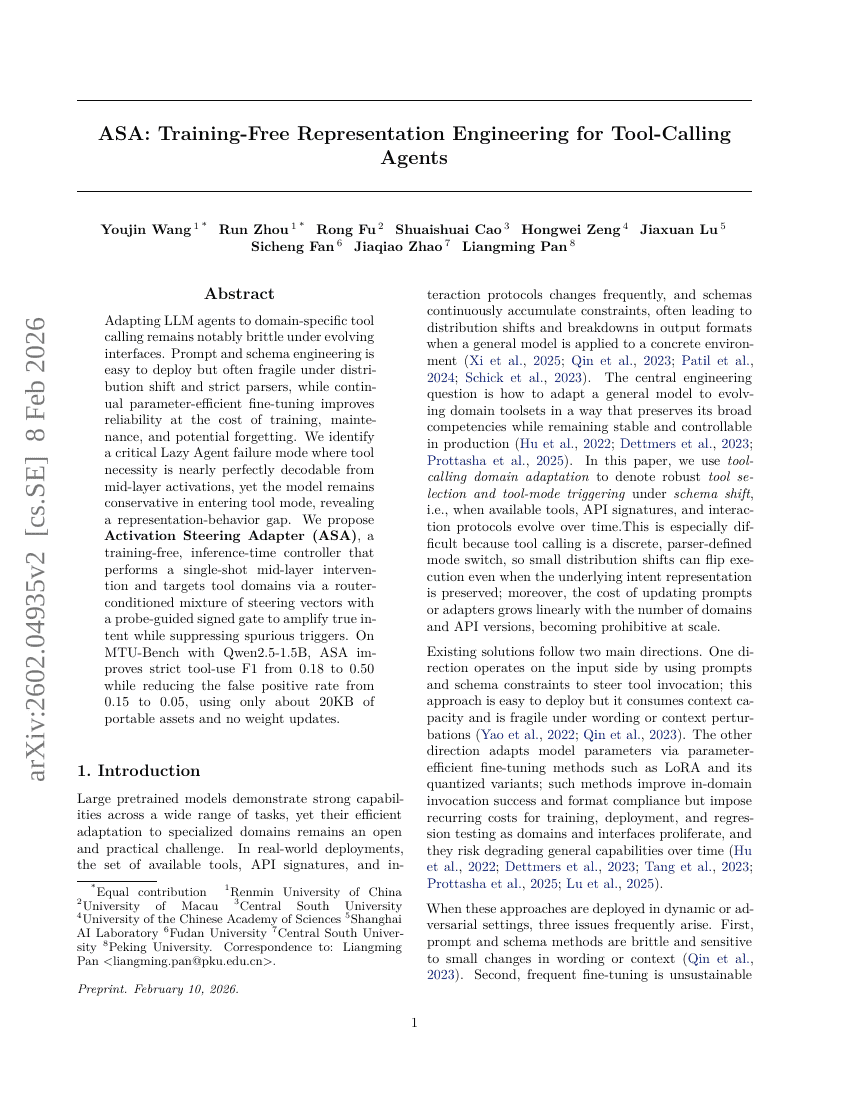 ASA : Pilotage de l'activation pour l'adaptation de domaine de appel d'outils