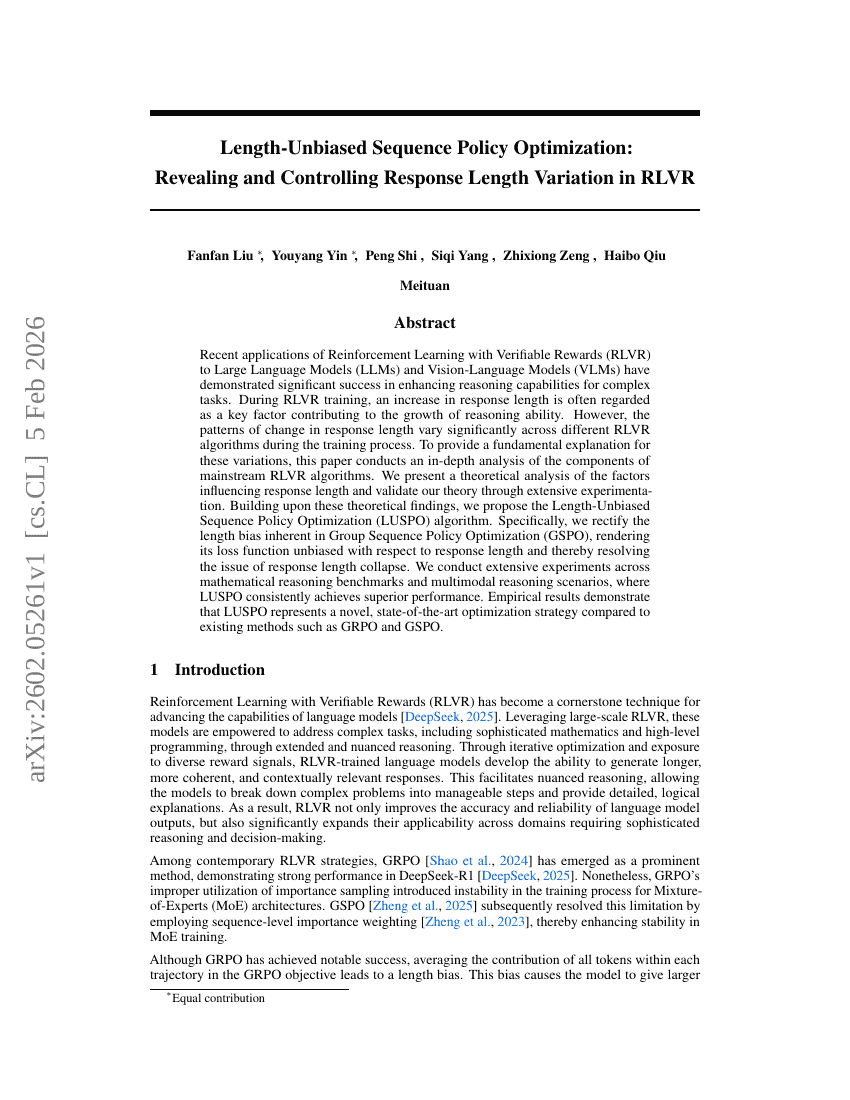 Length-Unbiased Sequence Policy Optimization: Revealing and Controlling Response Length Variation in RLVR
