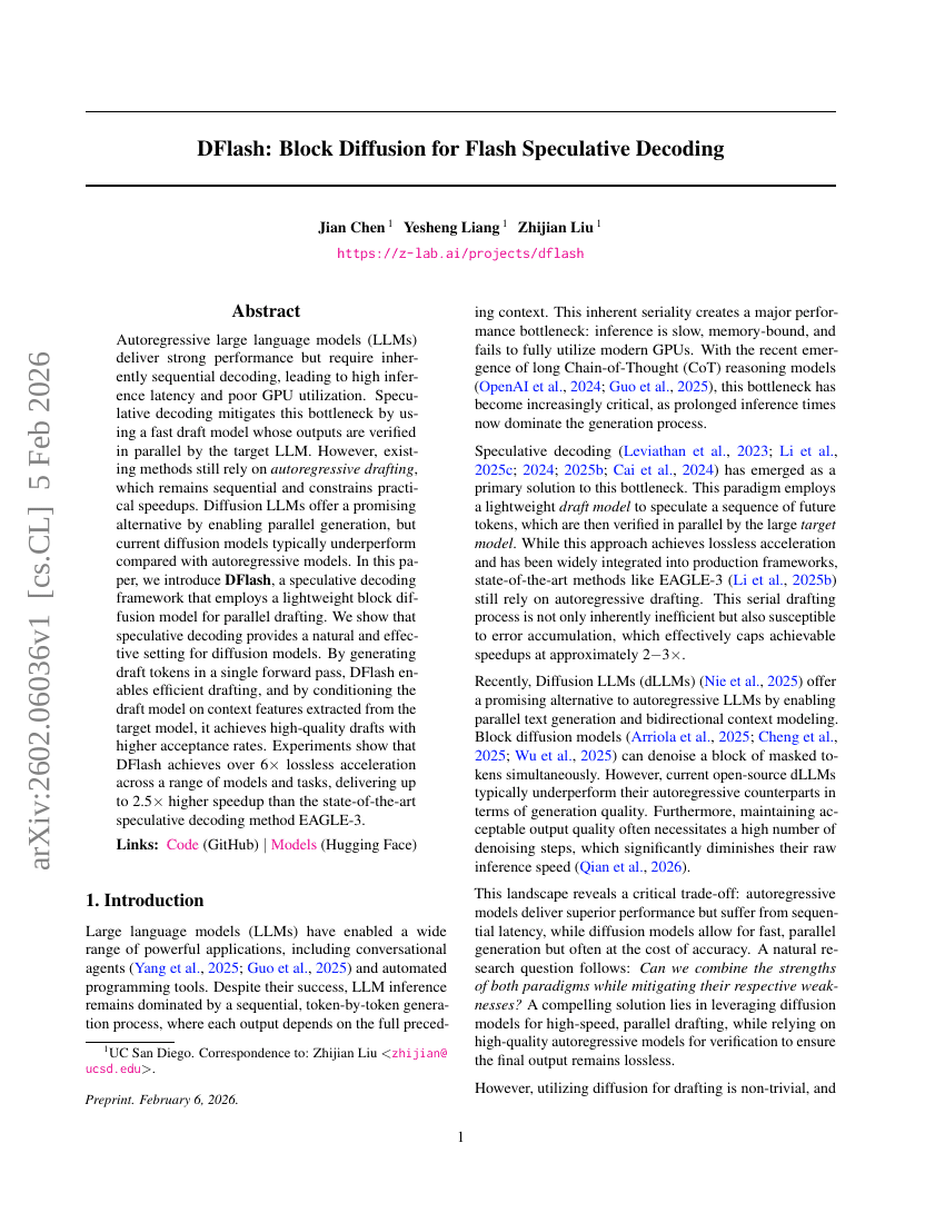DFlash: Block Diffusion for Flash Speculative Decoding