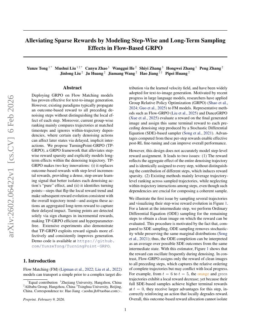 Alleviating Sparse Rewards by Modeling Step-Wise and Long-Term Sampling Effects in Flow-Based GRPO