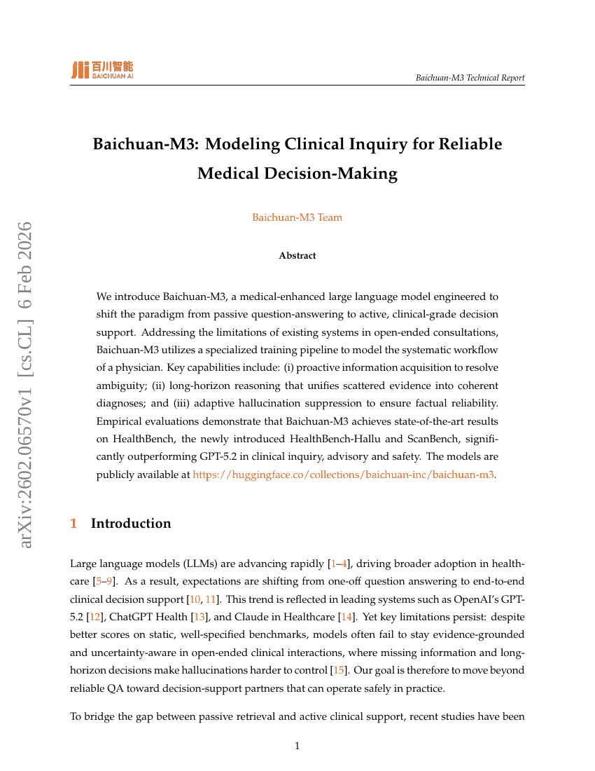 Baichuan-M3: Modellierung klinischer Untersuchungen für zuverlässige medizinische Entscheidungsfindung