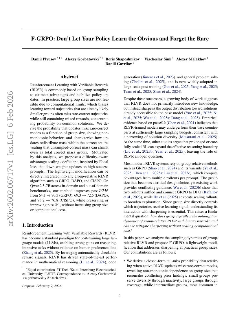 F-GRPO: Lassen Sie Ihre Policy nicht das Offensichtliche lernen und das Seltenen vergessen