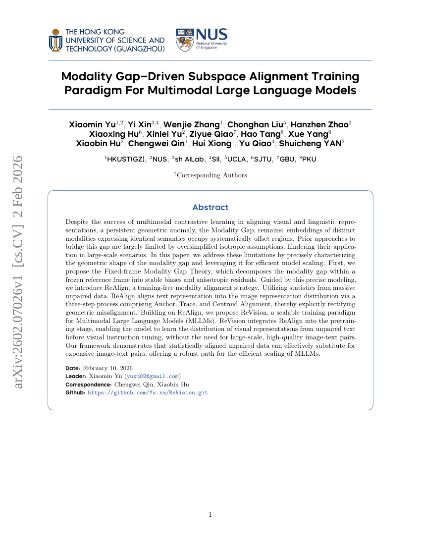Modality Gap-Driven Subspace Alignment Training Paradigm For Multimodal Large Language Models