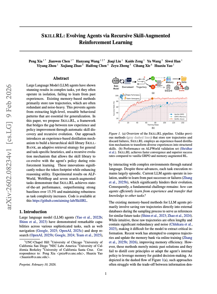 SkillRL: تطوير الوكلاء من خلال التعلم المعزز بالمهارات المتكرر المُعزَّز بالمهارات