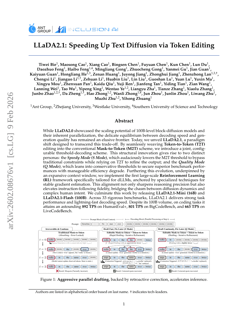 LLaDA2.1: Speeding Up Text Diffusion via Token Editing
