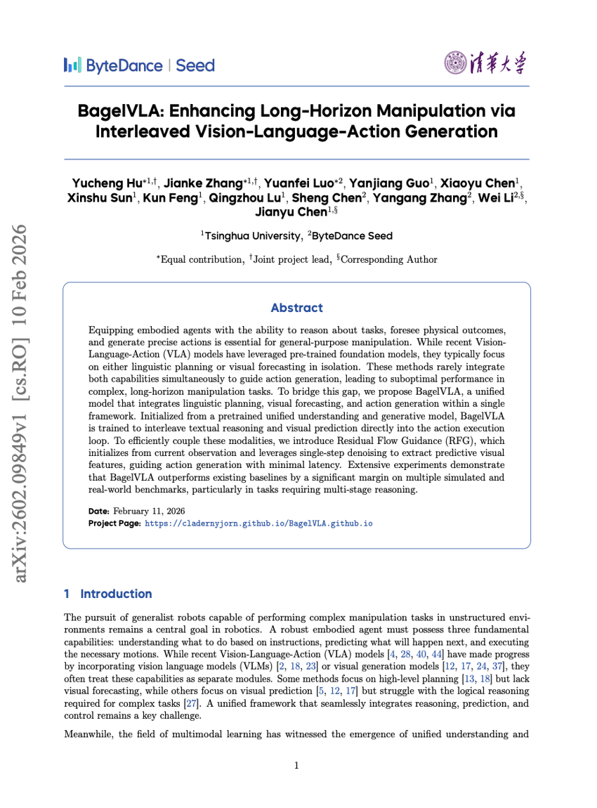 BagelVLA：通过交错视觉-语言-动作生成提升长时程操作能力