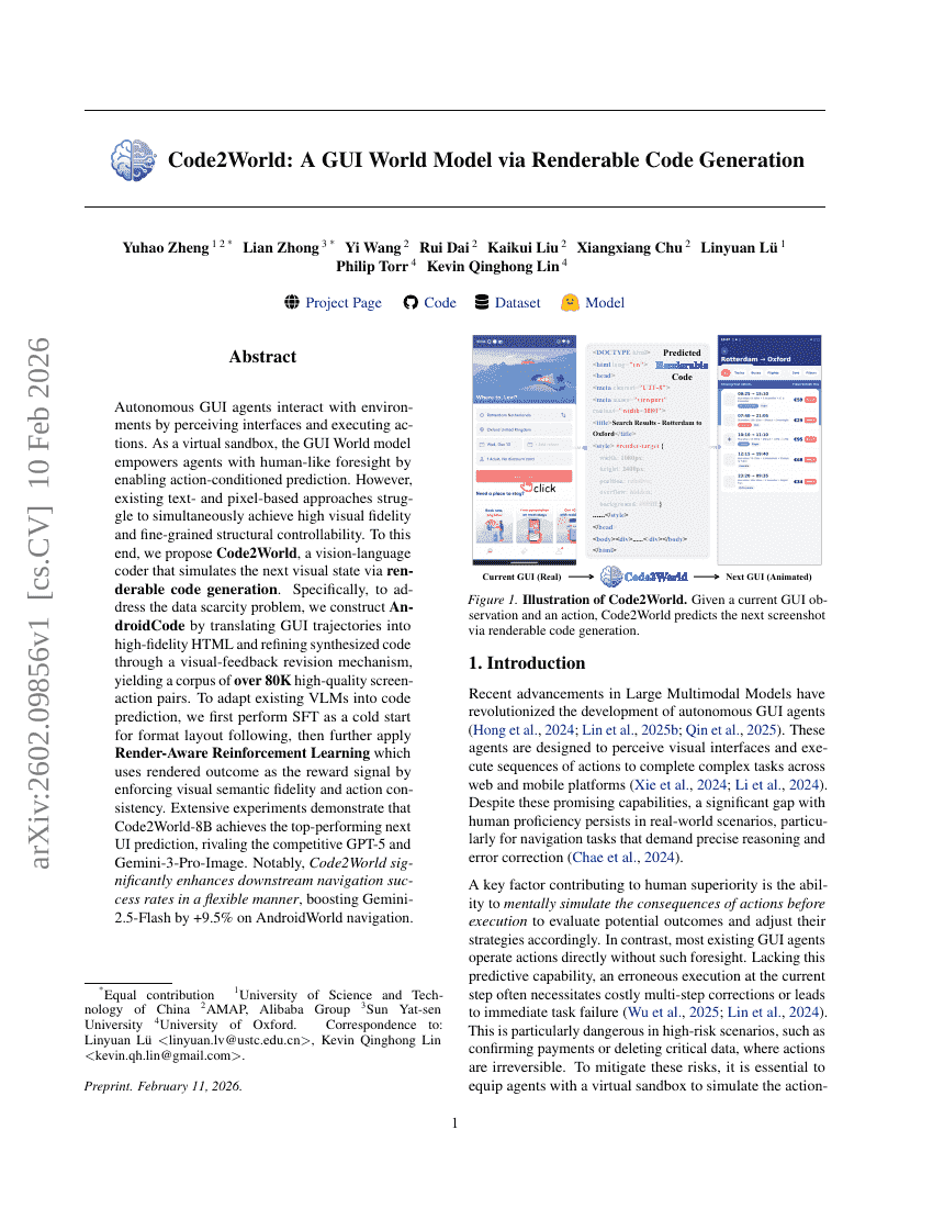 Code2World：一种通过可渲染代码生成的GUI世界模型