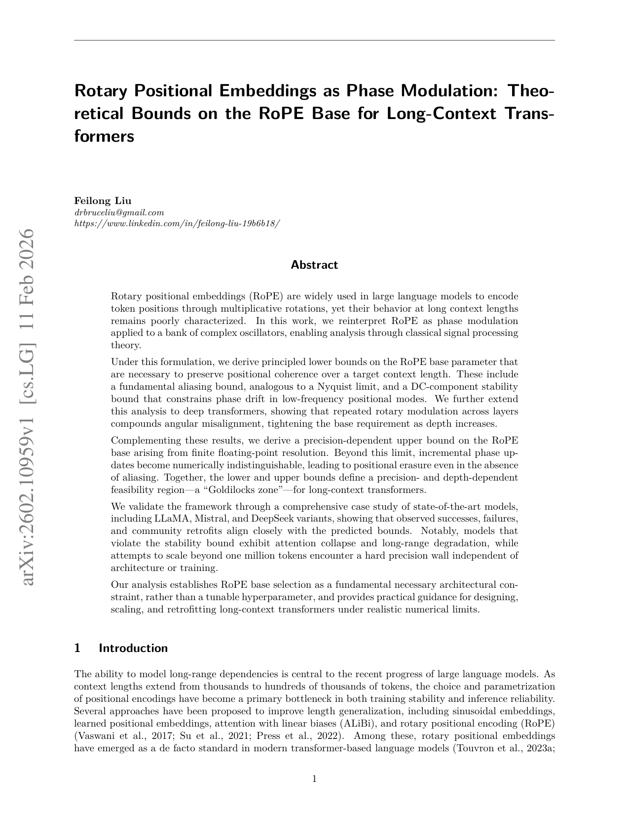 回転位置埋め込みを位相変調として：長期コンテキストTransformerにおけるRoPE基底の理論的限界