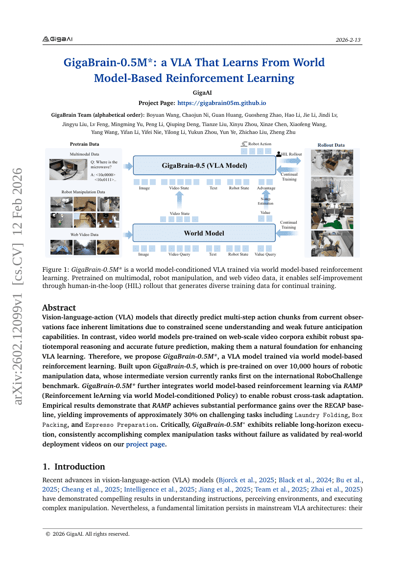 GigaBrain-0.5M*: a VLA That Learns From World Model-Based Reinforcement Learning